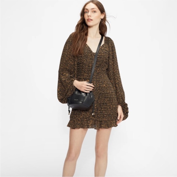 TED BAKER WYATTE Ruched bodycon mini dress 2 medium nwt animal print